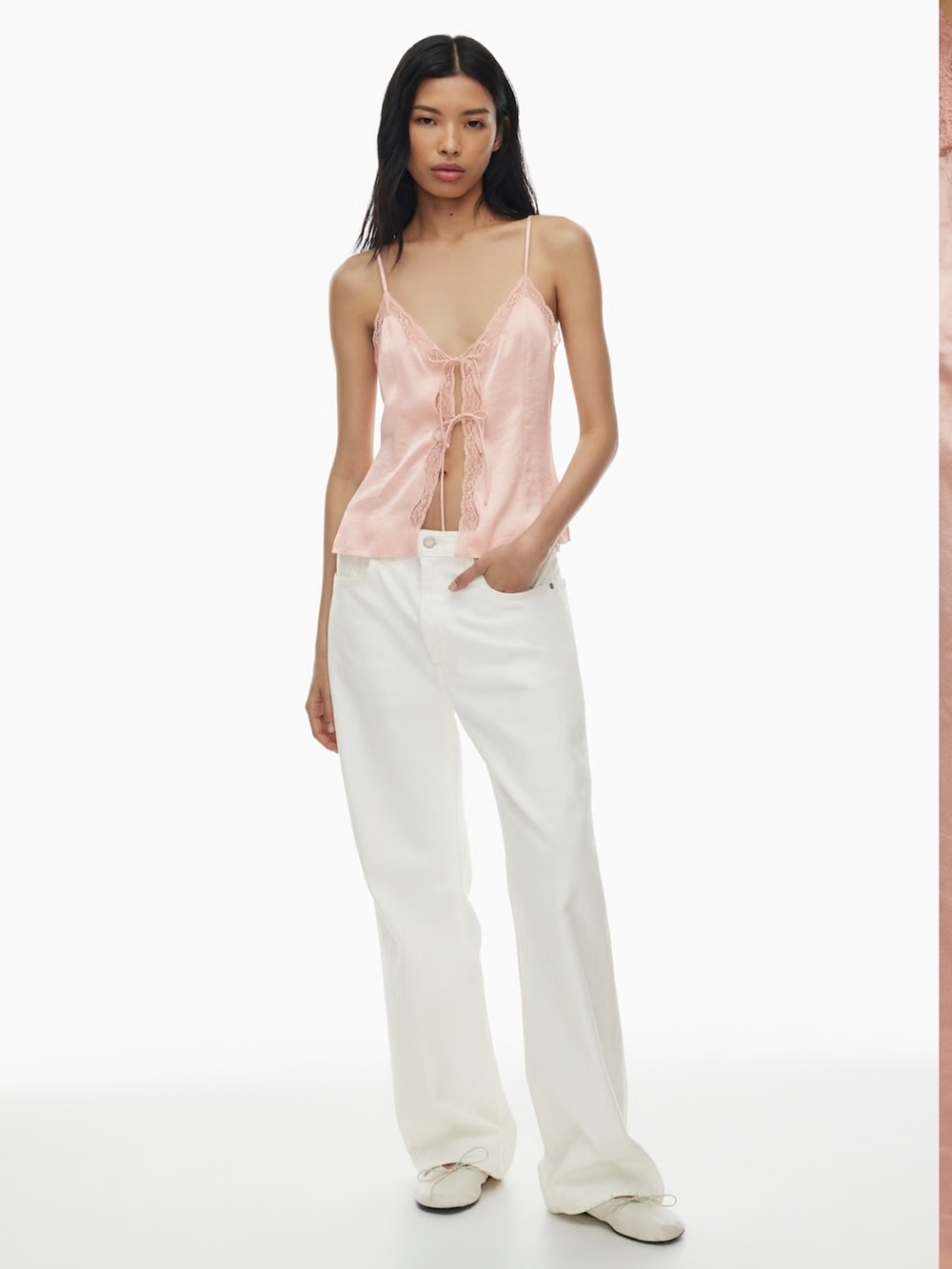 Aritzia Canary Satin Camisole Soft Pink M Tie Front Chemise Wilfred